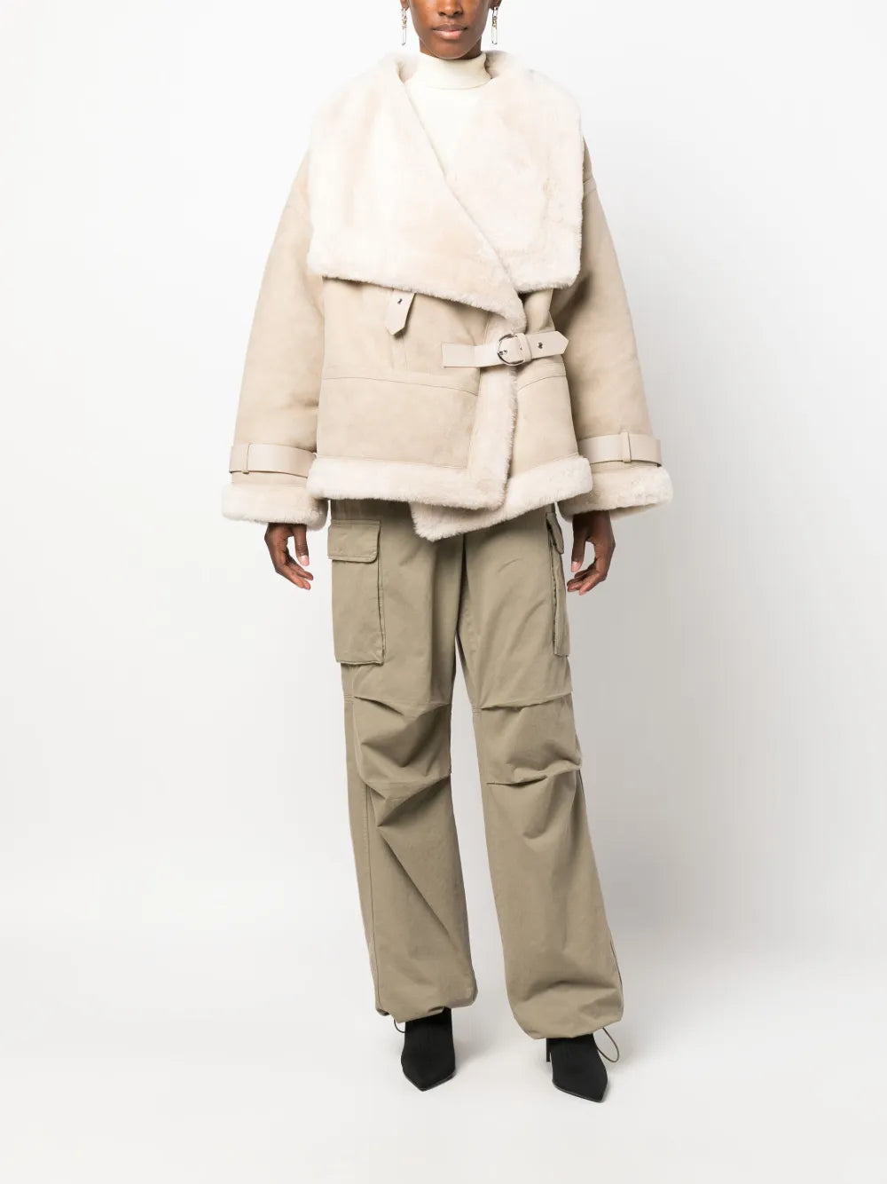 Acne Studios Shearling Aviator Jacket in Cream Beige