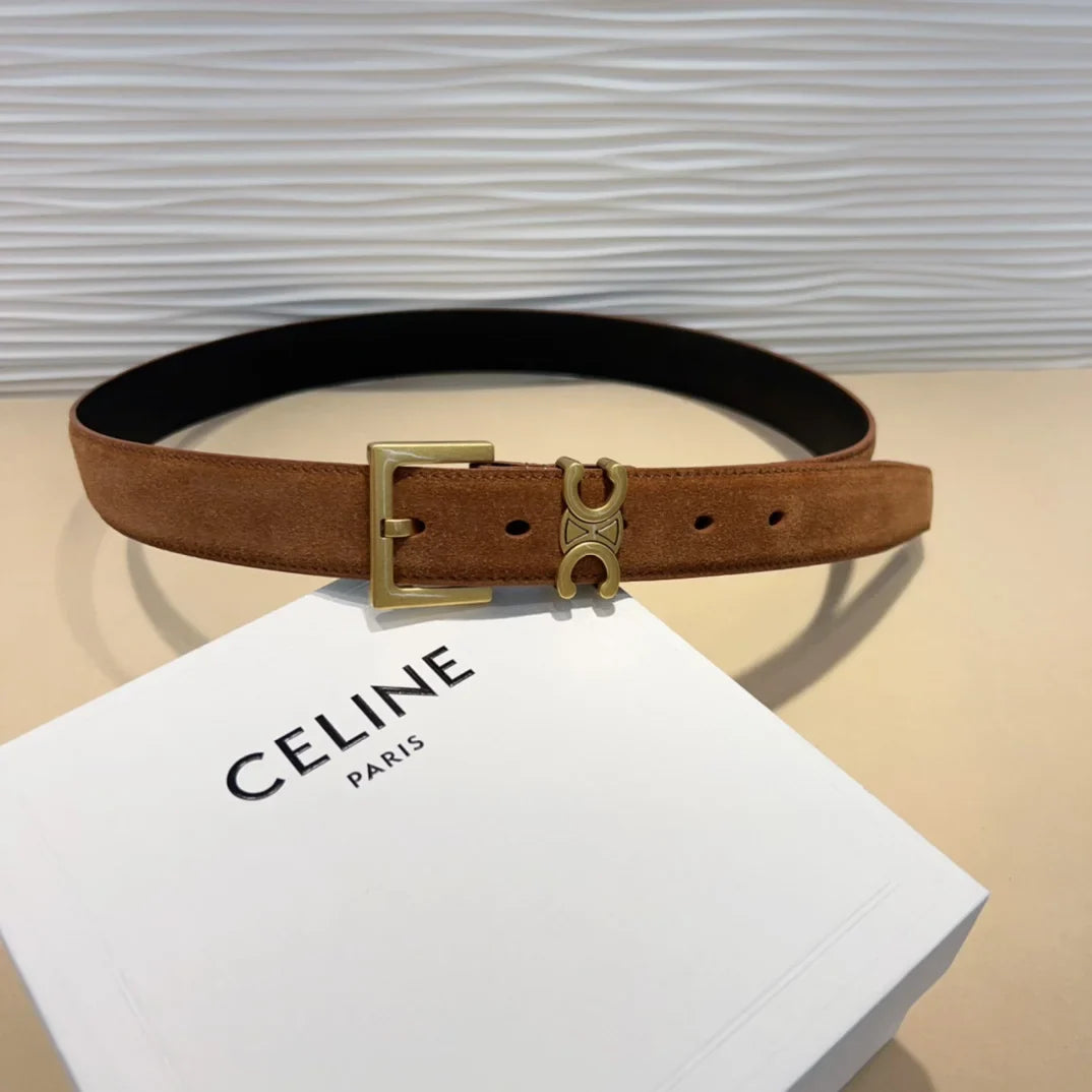 Celine Triomphe Suede Belt with an antique Brass Buckle