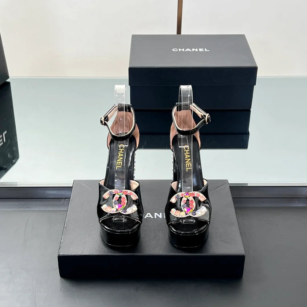 Chanel Jewel-Embellished CC High Heel Sandals