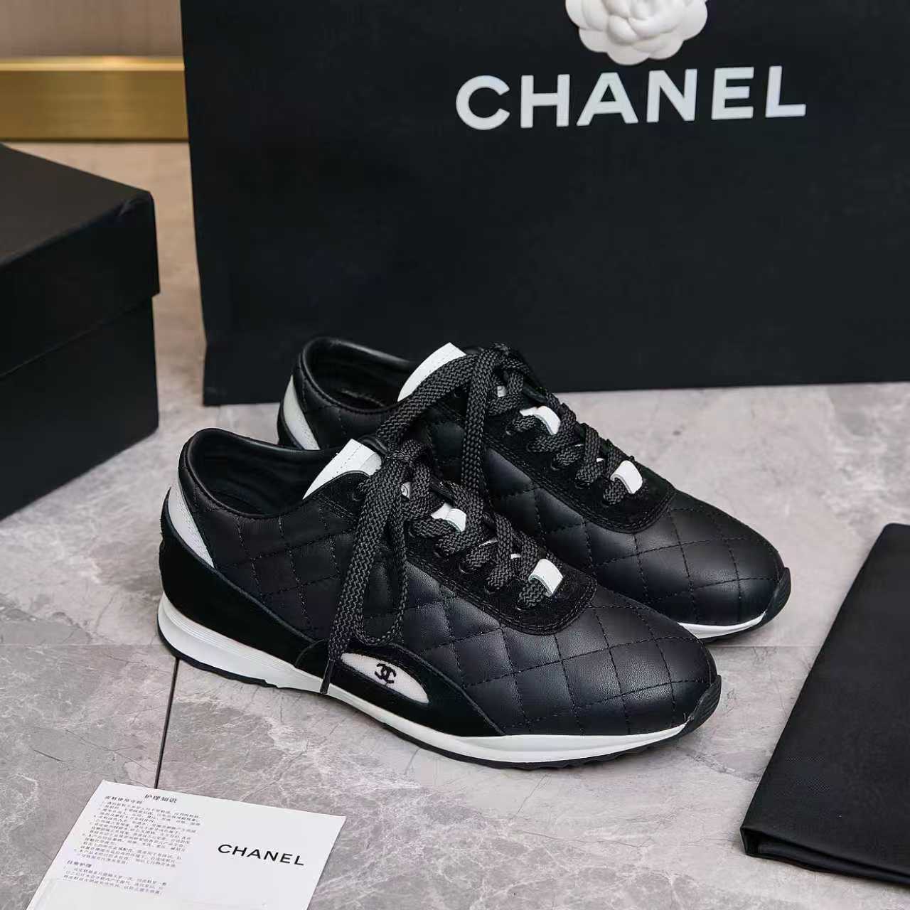 Chanel Quilted Calfskin & Suede Lace-Up Sneakers