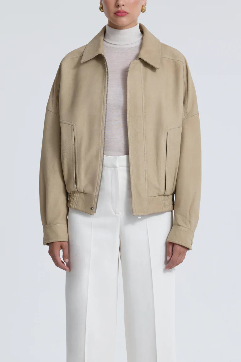 Dalma Suede Beige Bomber Jacket
