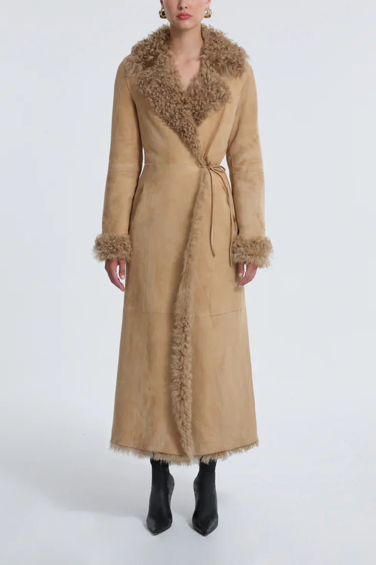 Joni Honey Shearling Maxi Coat