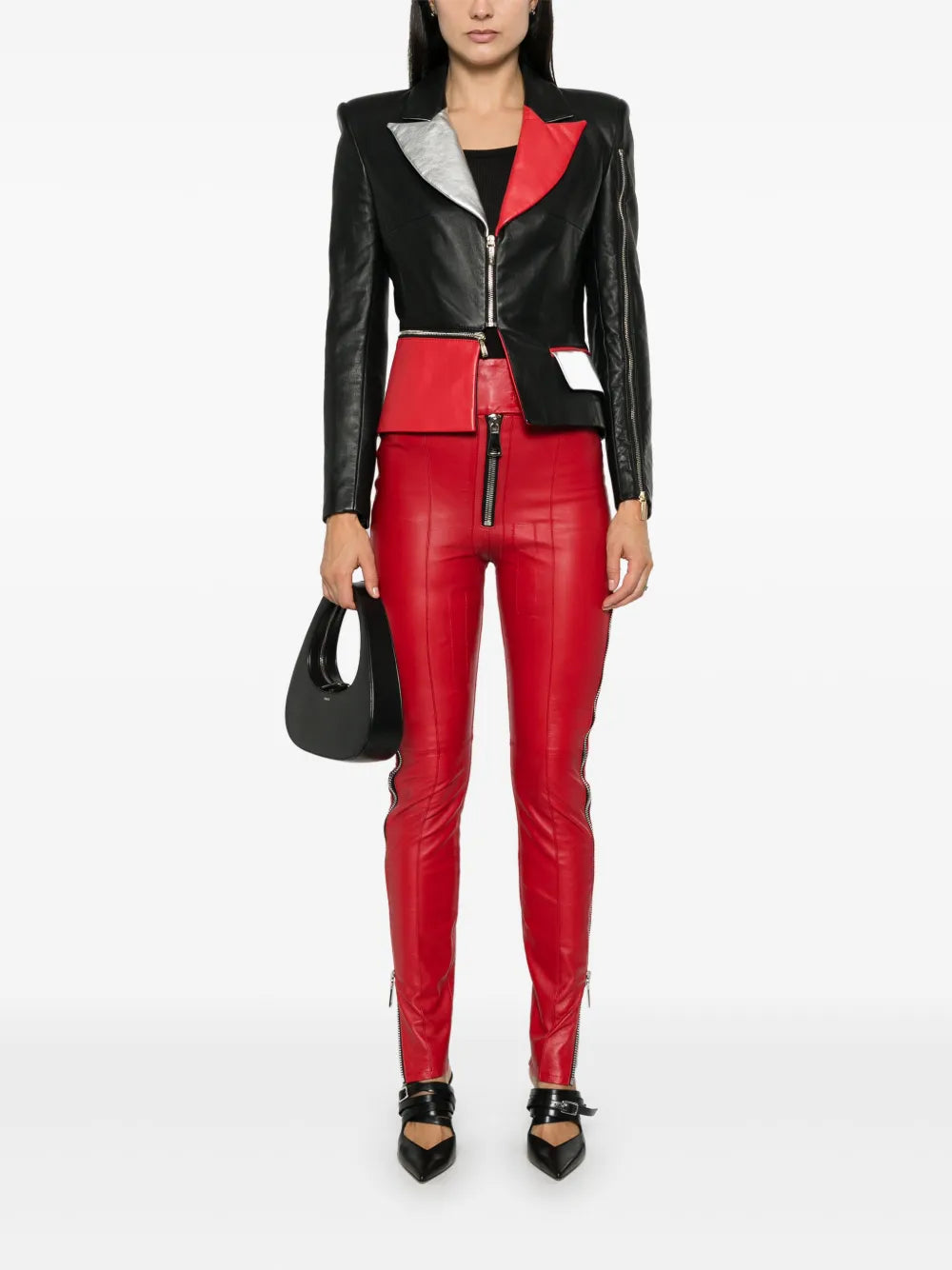 MITHLANE Colorblock Leather Moto Jacket