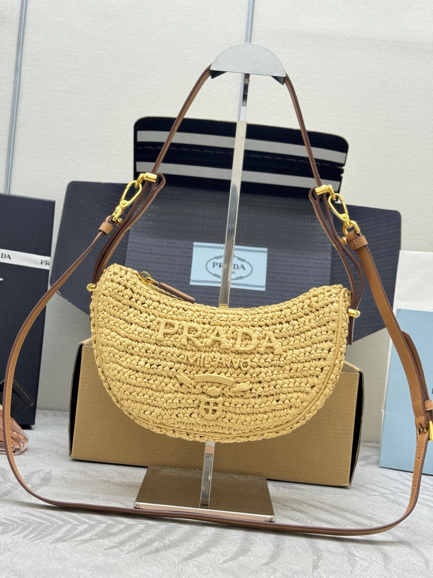 Prada Arqué Crochet Shoulder Bag