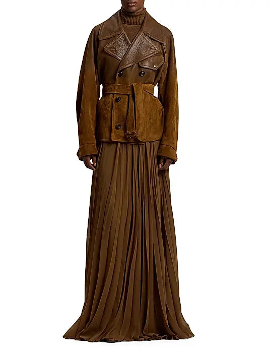 Ralph Lauren Distressed Brown Belted Leather Jacket