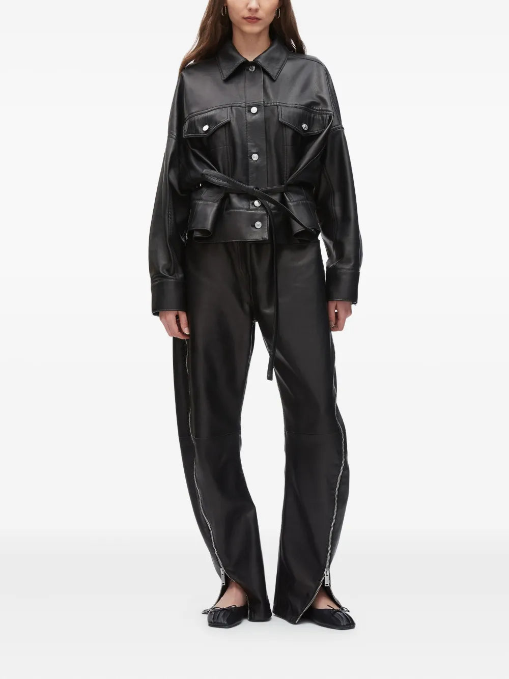 Philosophy Di Lorenzo Serafini Cropped Belted Leather Jacket