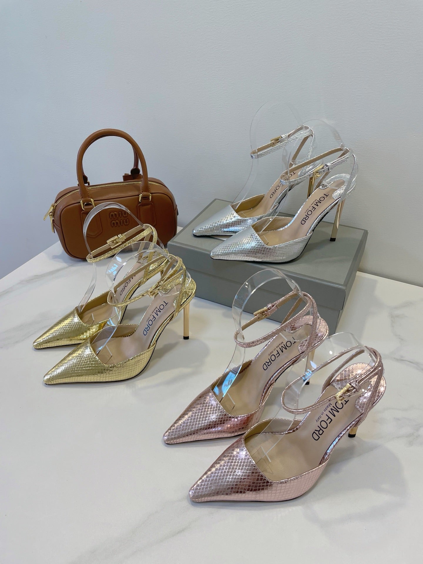 Tom Ford Metallic Padlock Slingback Pumps