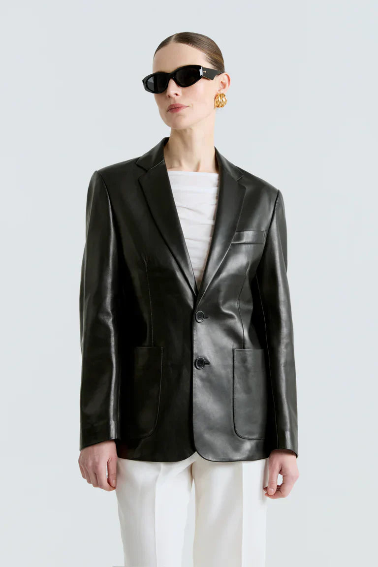 Valeria Black Leather Blazer