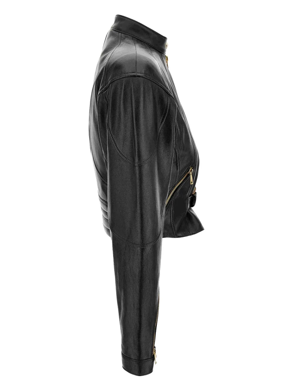 Versace Medusa-Buckle Cropped Leather Jacket