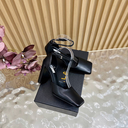 ALAÏA Minimalist Leather Ankle-Strap Block-Heel Pumps