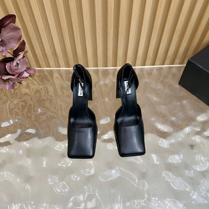 ALAÏA Minimalist Leather Ankle-Strap Block-Heel Pumps
