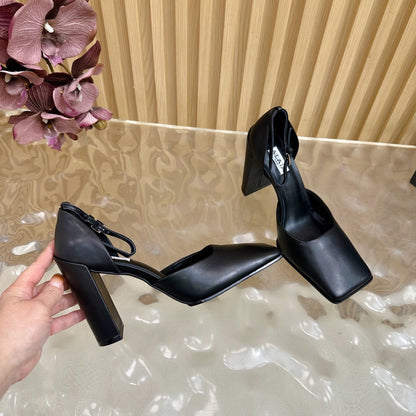 ALAÏA Minimalist Leather Ankle-Strap Block-Heel Pumps