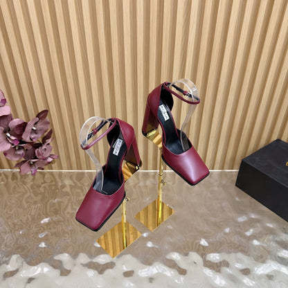 ALAÏA Minimalist Leather Ankle-Strap Block-Heel Pumps