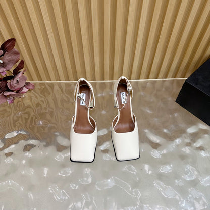 ALAÏA Minimalist Leather Ankle-Strap Block-Heel Pumps