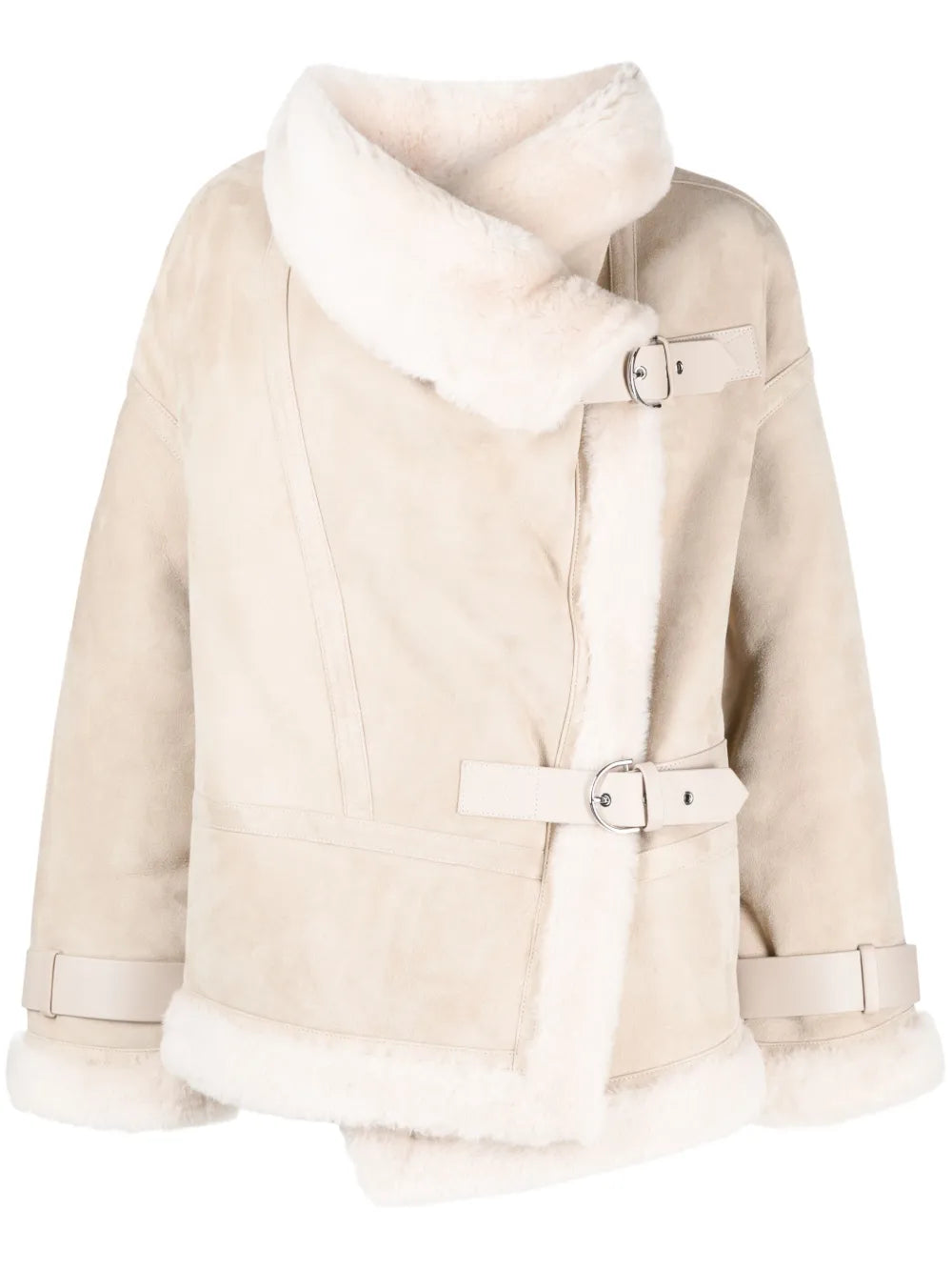 Acne Studios Shearling Aviator Jacket in Cream Beige