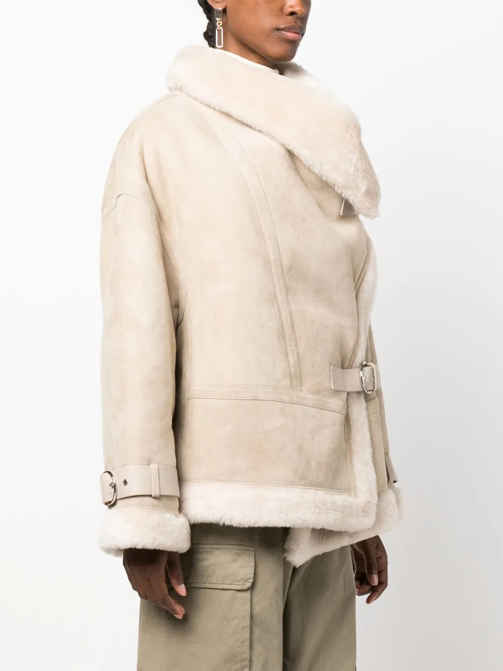 Acne Studios Shearling Aviator Jacket in Cream Beige