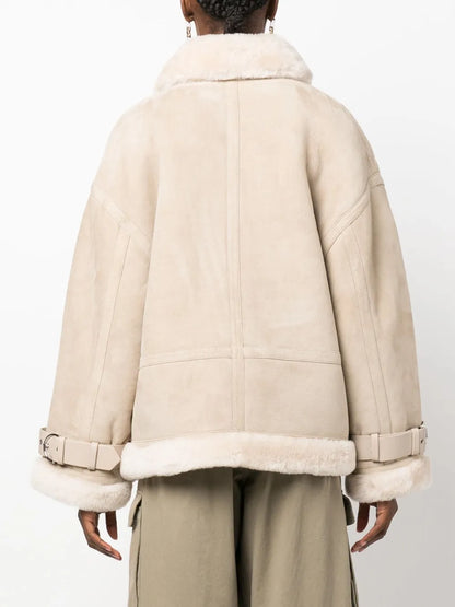 Acne Studios Shearling Aviator Jacket in Cream Beige