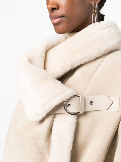 Acne Studios Shearling Aviator Jacket in Cream Beige
