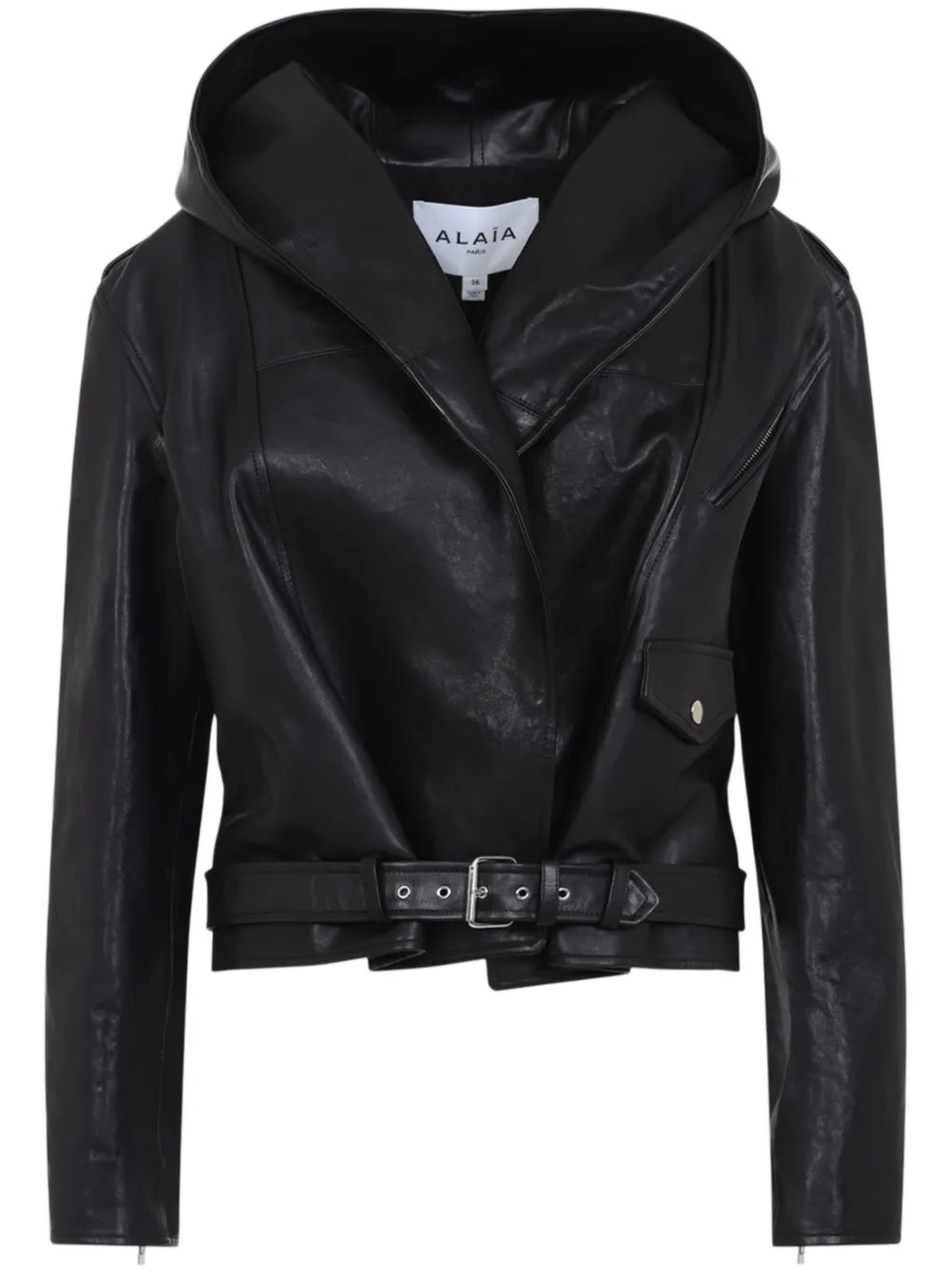 Alaïa Black Leather Hooded Jacket