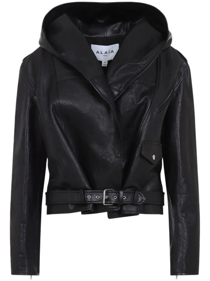 Alaïa Black Leather Hooded Jacket