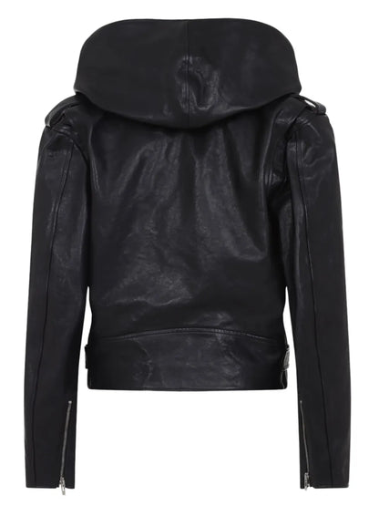 Alaïa Black Leather Hooded Jacket