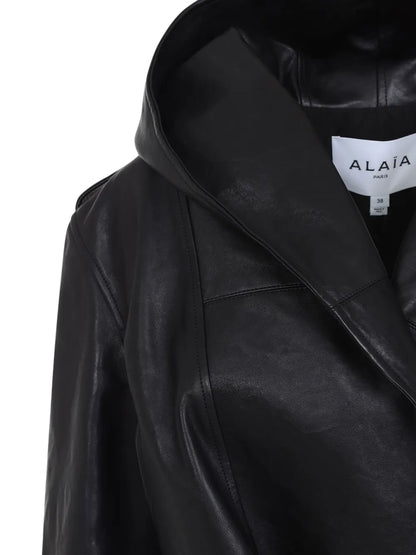 Alaïa Black Leather Hooded Jacket