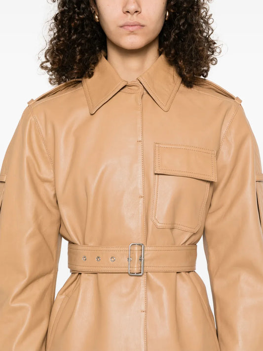 BOSS Belted Leather Shirt Jacket