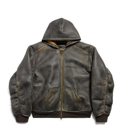Balenciaga Distressed Leather Hooded Jacket