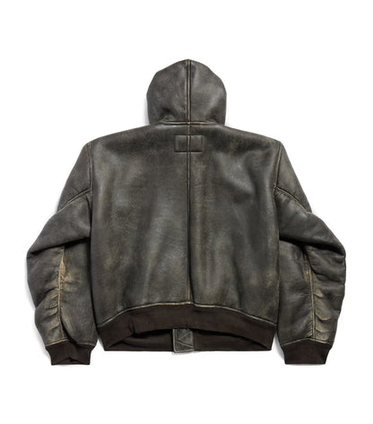 Balenciaga Distressed Leather Hooded Jacket