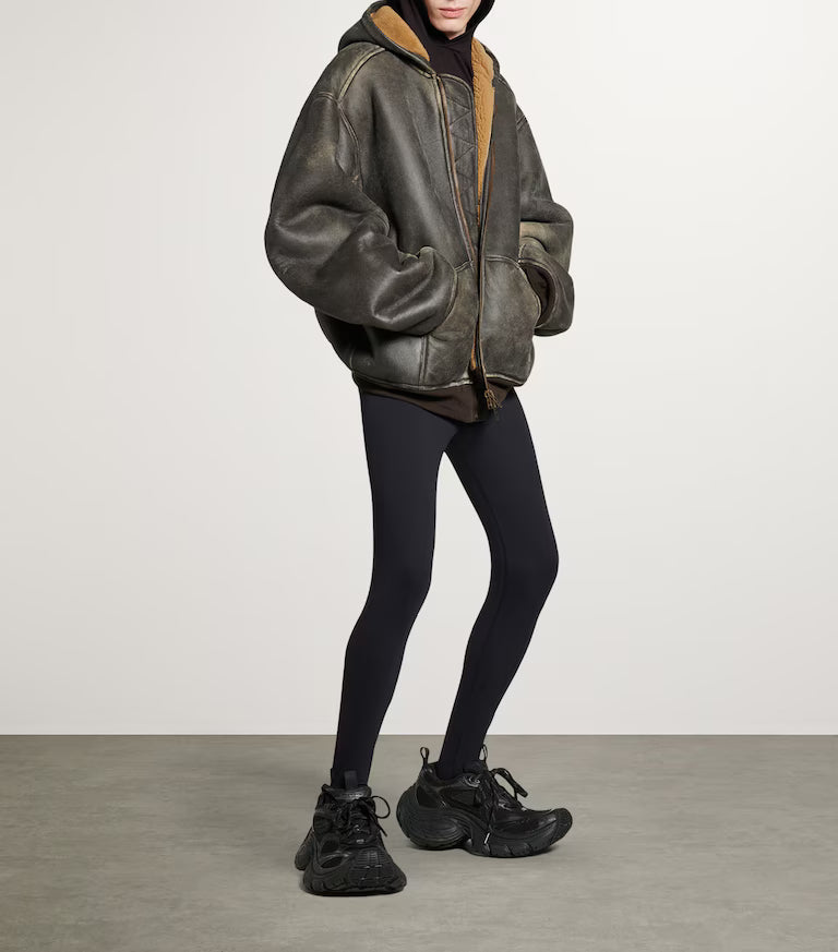 Balenciaga Distressed Leather Hooded Jacket