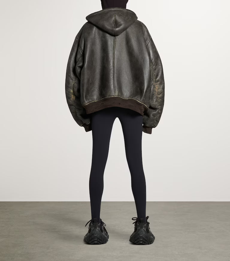 Balenciaga Distressed Leather Hooded Jacket