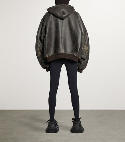Balenciaga Distressed Leather Hooded Jacket