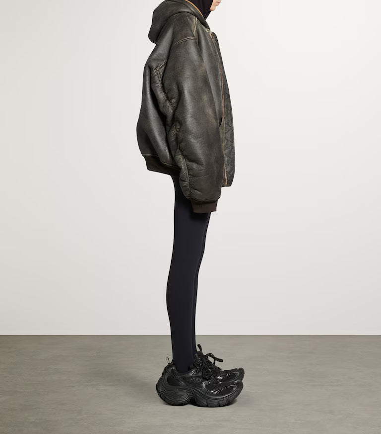 Balenciaga Distressed Leather Hooded Jacket