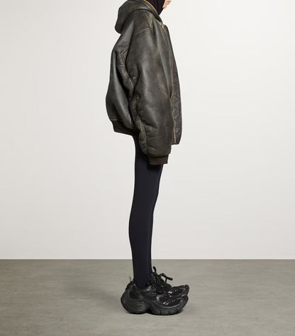 Balenciaga Distressed Leather Hooded Jacket