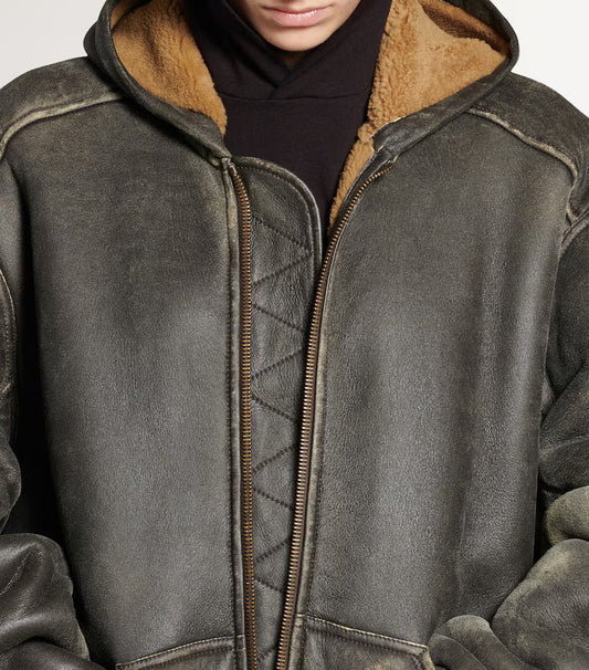 Balenciaga Distressed Leather Hooded Jacket
