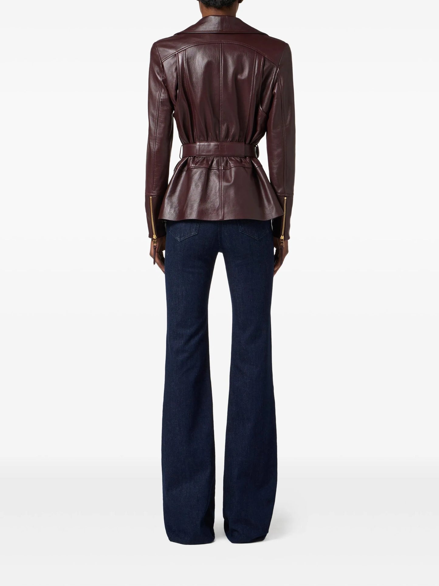 Balmain Belted Biker Leather Jacket – Burgundy