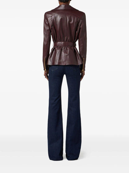 Balmain Belted Biker Leather Jacket – Burgundy