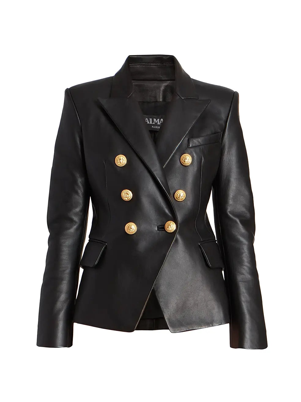 Balmain Black Double-Breasted Leather Blazer