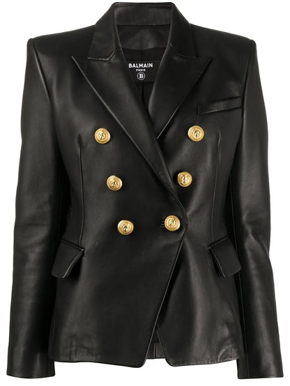 Balmain Double-Breasted Leather Blazer