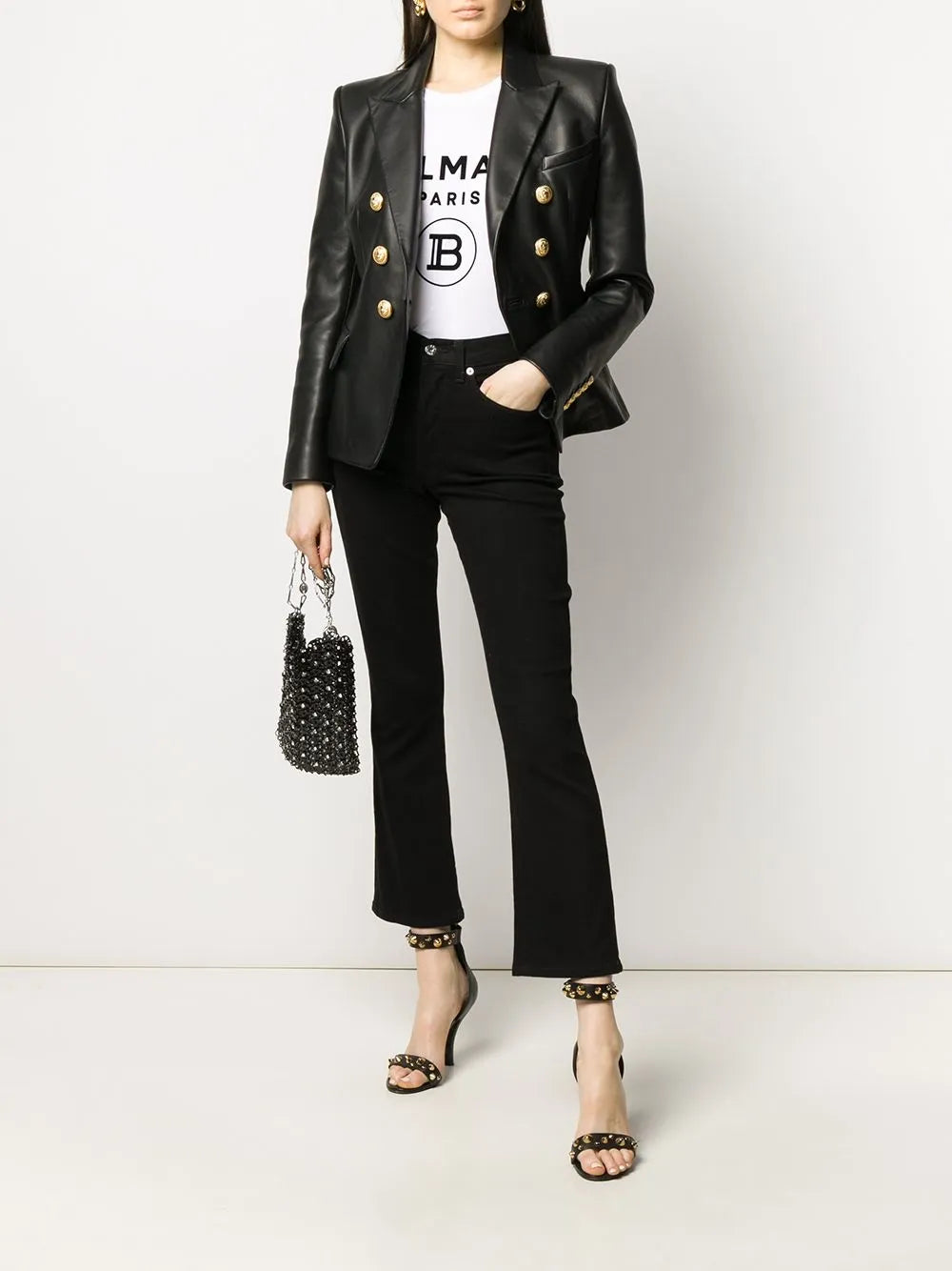 Balmain Double-Breasted Leather Blazer