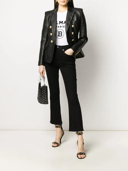 Balmain Double-Breasted Leather Blazer