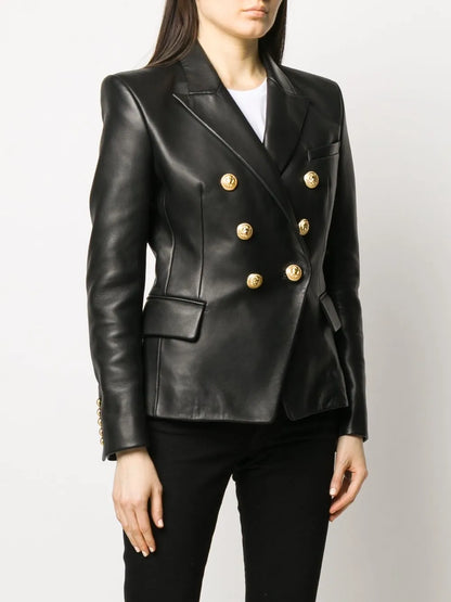 Balmain Double-Breasted Leather Blazer