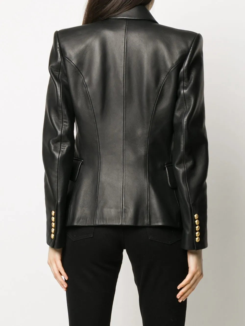 Balmain Double-Breasted Leather Blazer