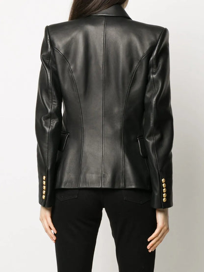 Balmain Double-Breasted Leather Blazer