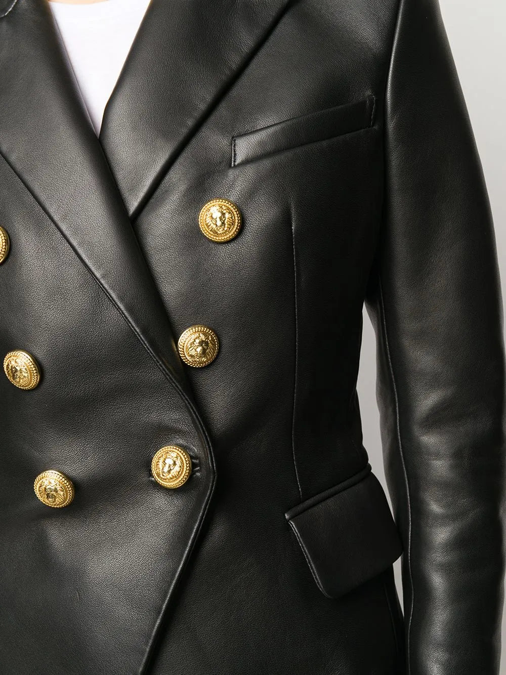 Balmain Double-Breasted Leather Blazer
