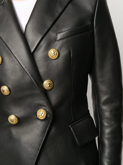 Balmain Double-Breasted Leather Blazer