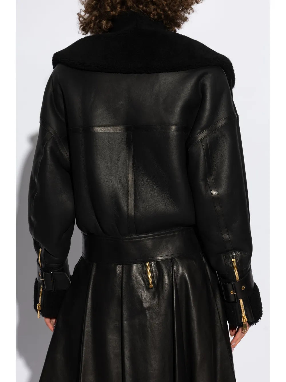 Balmain Shearling-Lined Leather Aviator Jacket in Black