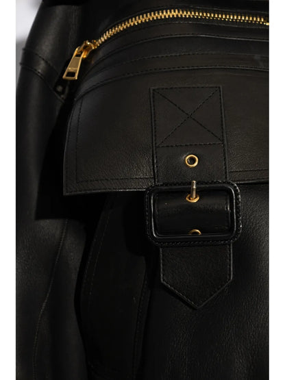 Balmain Shearling-Lined Leather Aviator Jacket in Black