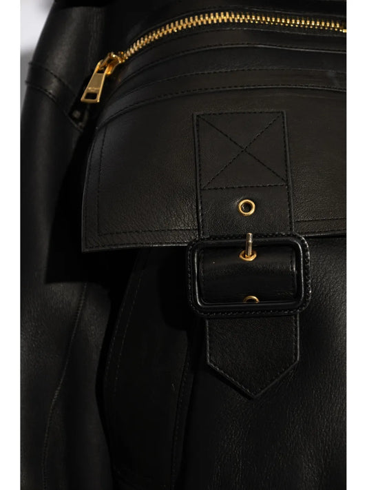 Balmain Shearling-Lined Leather Aviator Jacket in Black