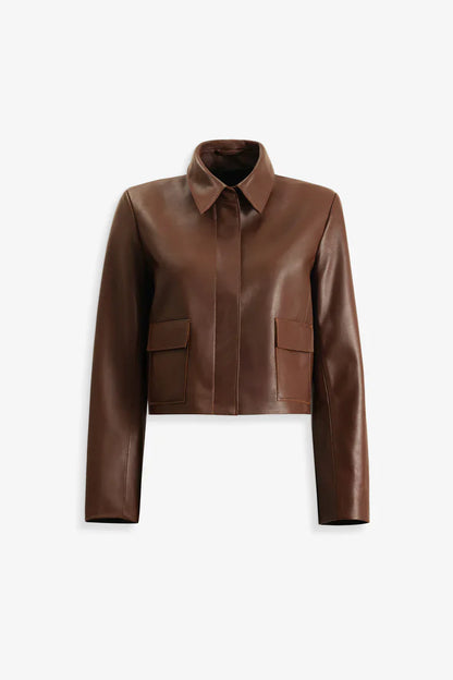 Bleeker Cropped Leather Jacket in Milk Chocolate